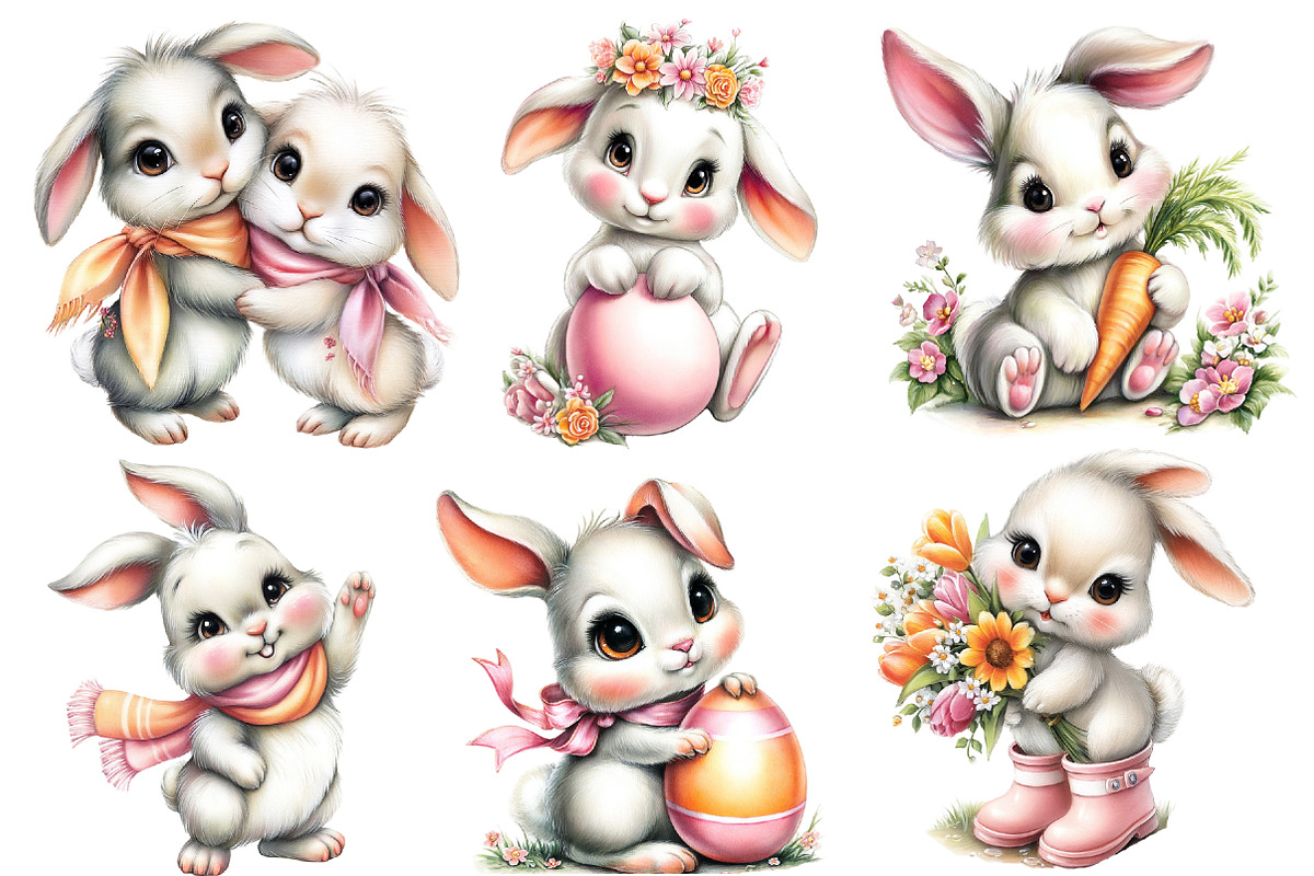 Cute Easter Day Bunny Watercolor Cli, an Illustration by Designworld (Photo 4 of 4)