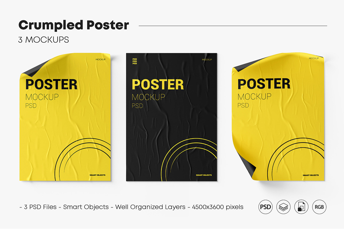 Crumpled Poster Mockup Set, a Print Template by Graphic Bird (Photo 1 of 5)