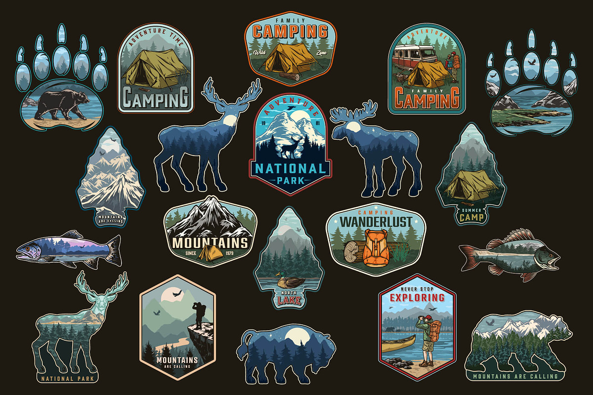 64 Retro Camping badges, a Branding & Logo Template by DGIM studio (Photo 4 of 7)