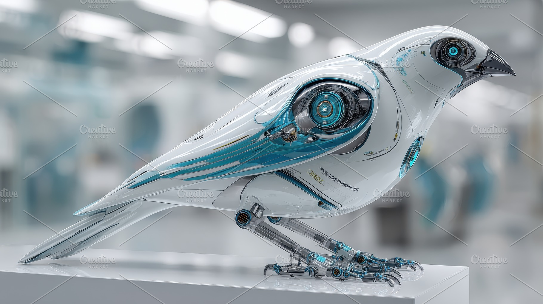 Futuristic robotic bird design white, a Photo by Pixeness Studio