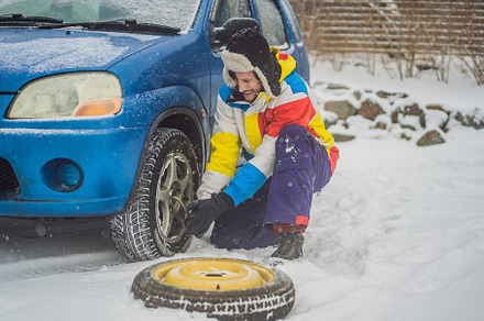 Winter accident on the road a man stock photo containing winter and wheel, a Transportation Photo by Elizaveta Galitskaya