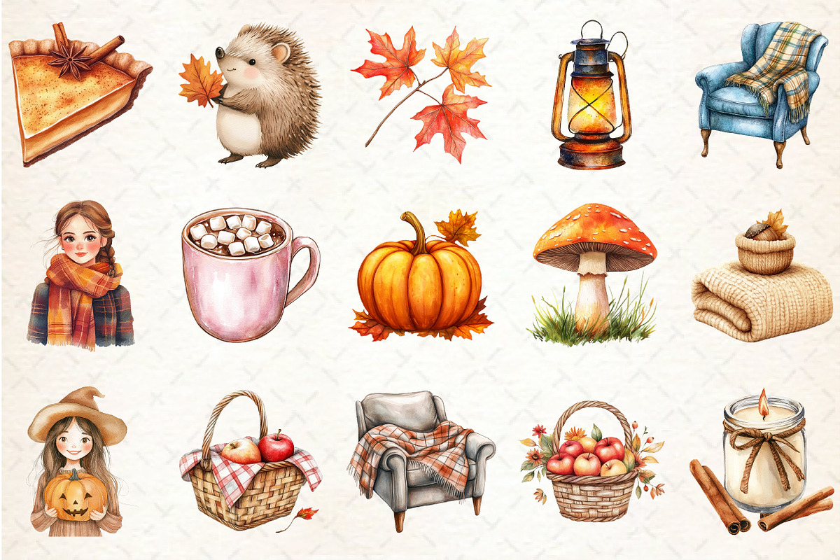 Watercolor Autumn Mood Clipart, an Illustration by Rose Art (Photo 2 of 4)