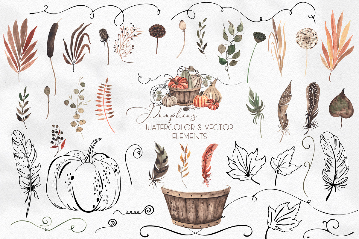 Watercolor Autumn Pumpkins, an Object Graphic by Ana-Sakuta (Photo 17 of 18)