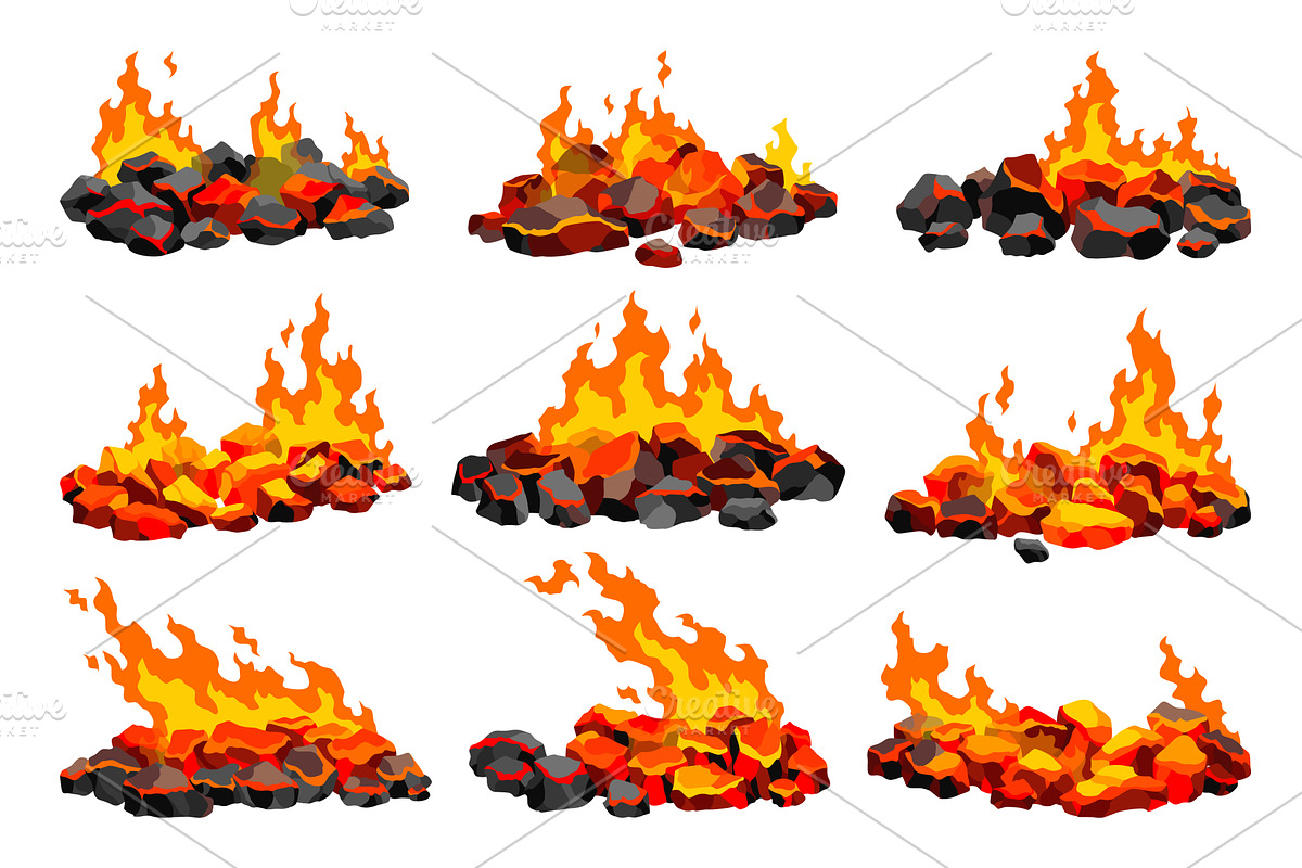Burning coal set. Realistic bright, an Object Illustration by the8monkey