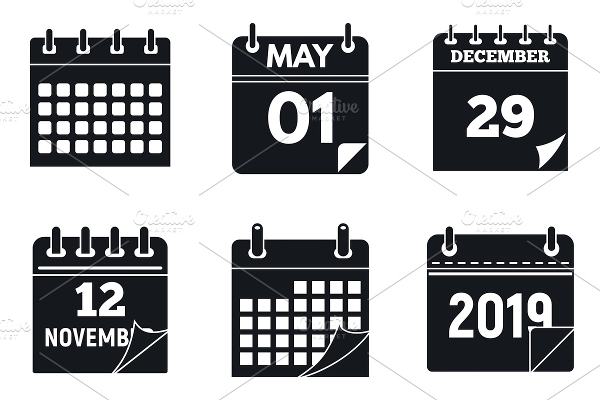 Calendar page icons set, simple, an Object Illustration by Ylivdesign
