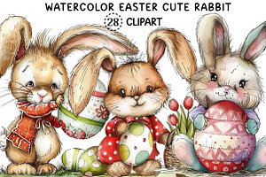Watercolor Easter Cute Rabbit Bundle, an Illustration by Creative Art