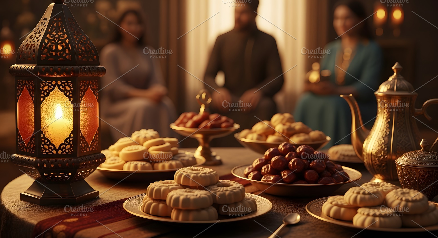 A table with plates of food & lamp, a Photo by zahidhossainalif