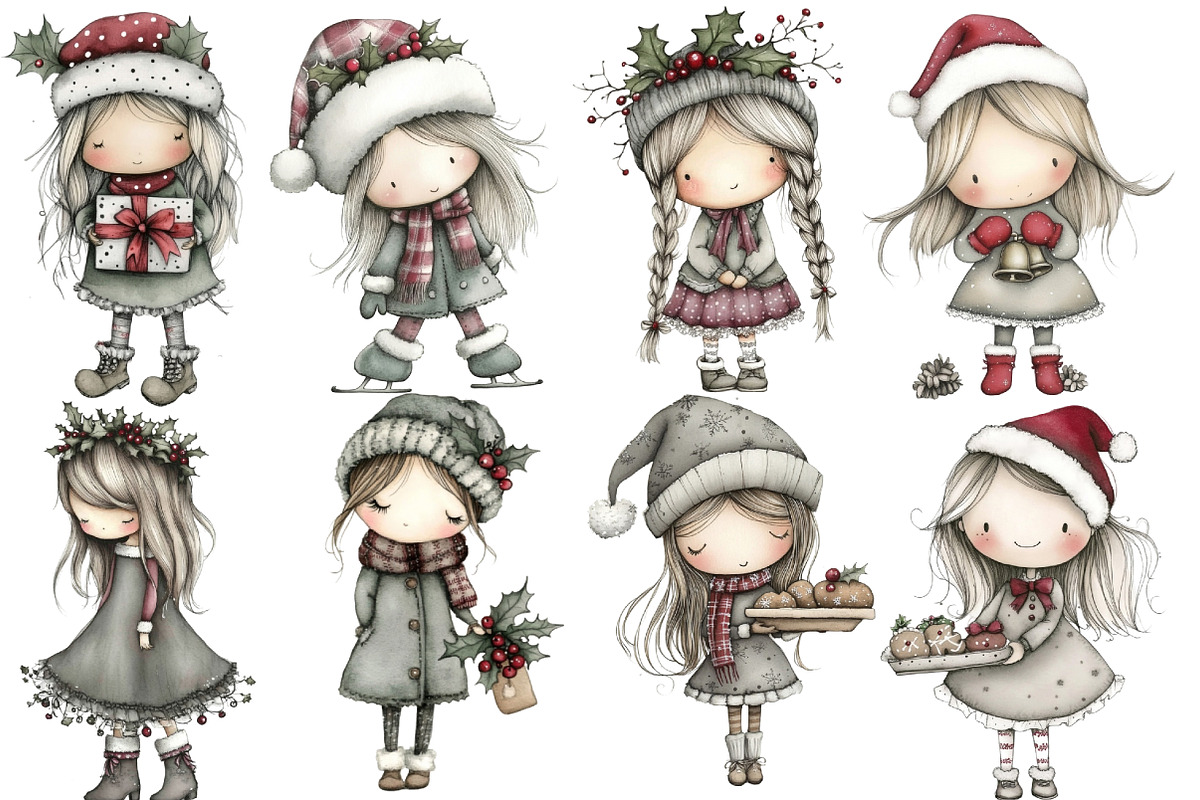 Cute Holly Girl Clipart, an Illustration by Designworld (Photo 2 of 5)