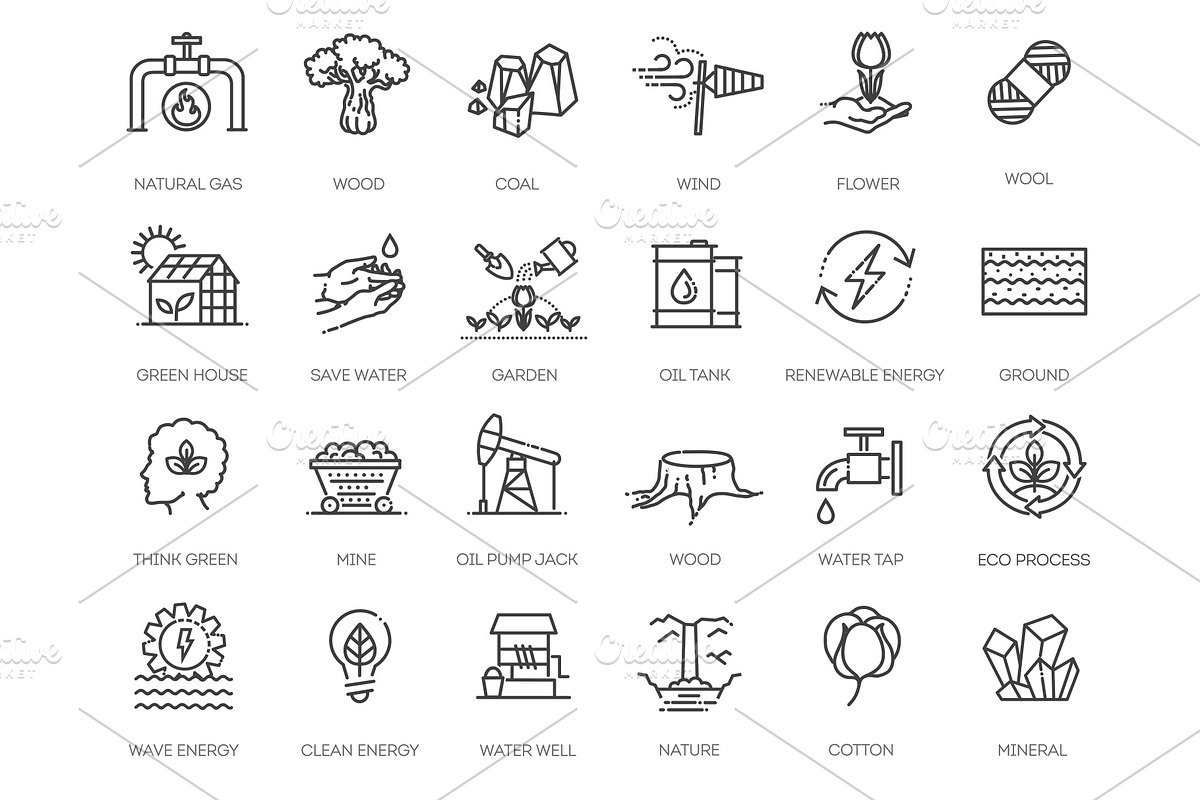 Set of Natural Resources icons, an Outline Icon by Tettygreen (Photo 2 of 2)