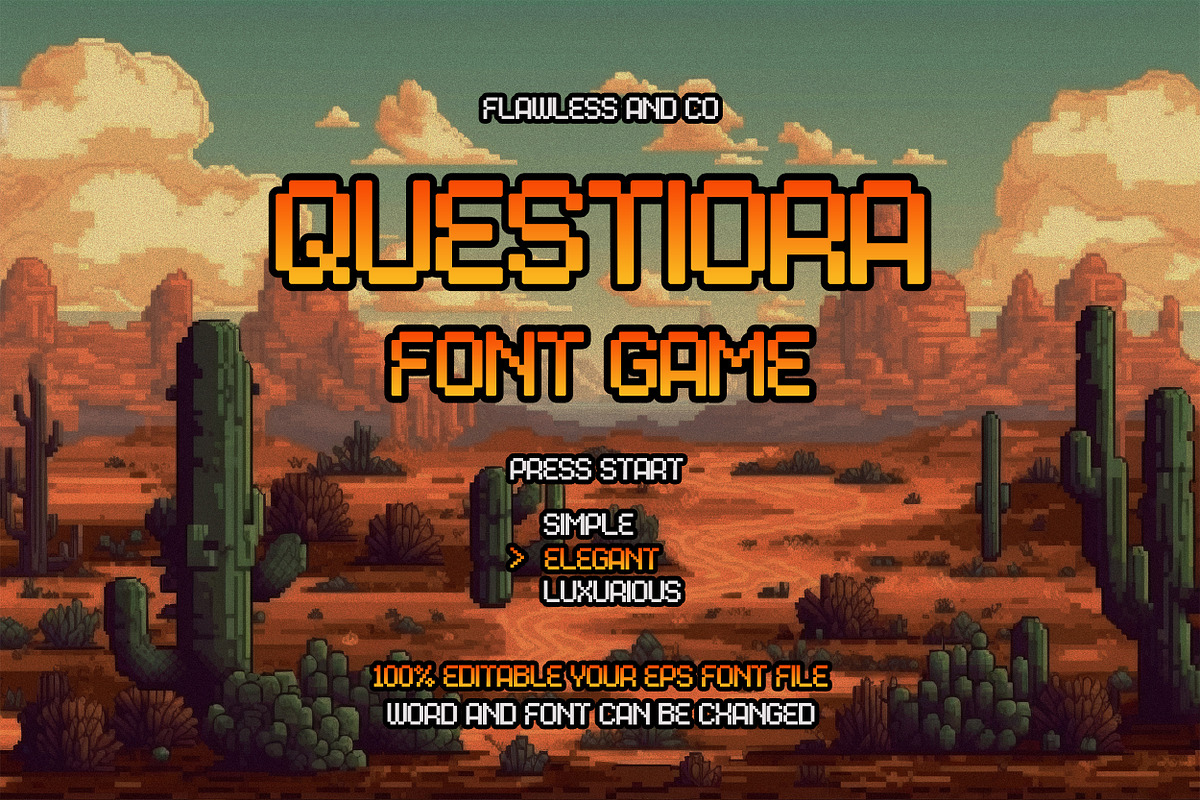 Questiora - Pixel Game Font, a Font by Flawless And Co (Photo 1 of 10)