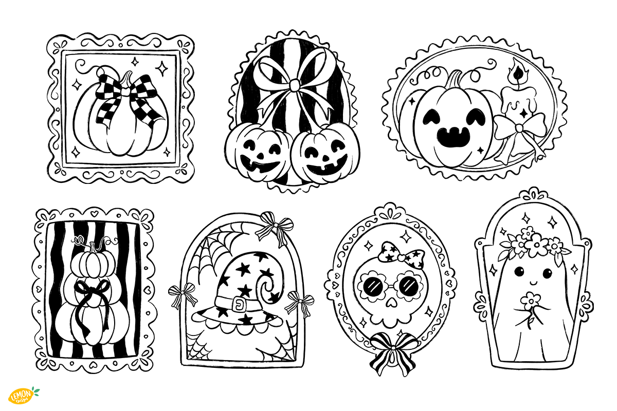 Halloween Frames Doodle Line Art, a Seasonal Illustration by LemonDesign (Photo 2 of 3)