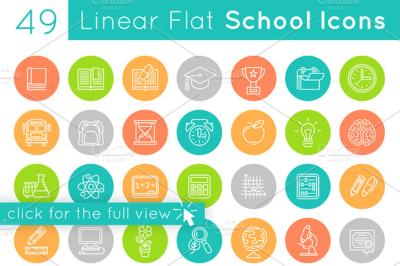 Flat Linear School Subjects Icons