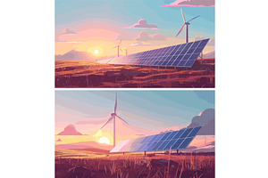 Solar panels fields cartoon vector, an Illustration by Valerie Bodnar