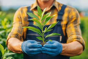 Farmer in blue gloves and a plaid, a Nature Photo by MistyDay
