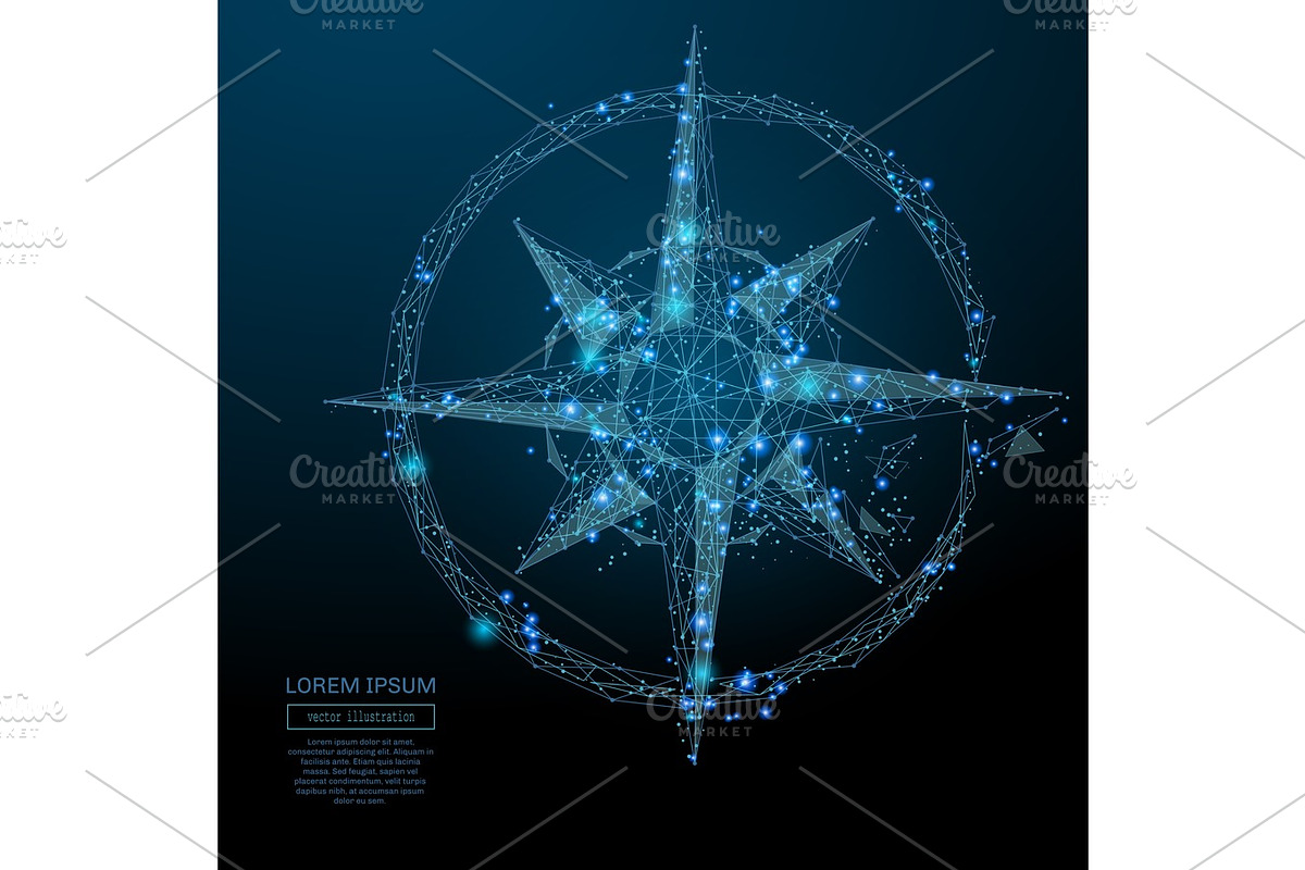 compass rose low poly blue, a Technology Illustration by ANTON KHRUPIN ART