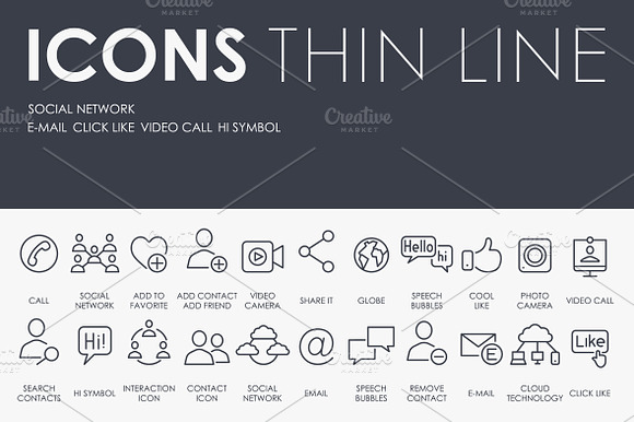 Social Network Thinline Icons