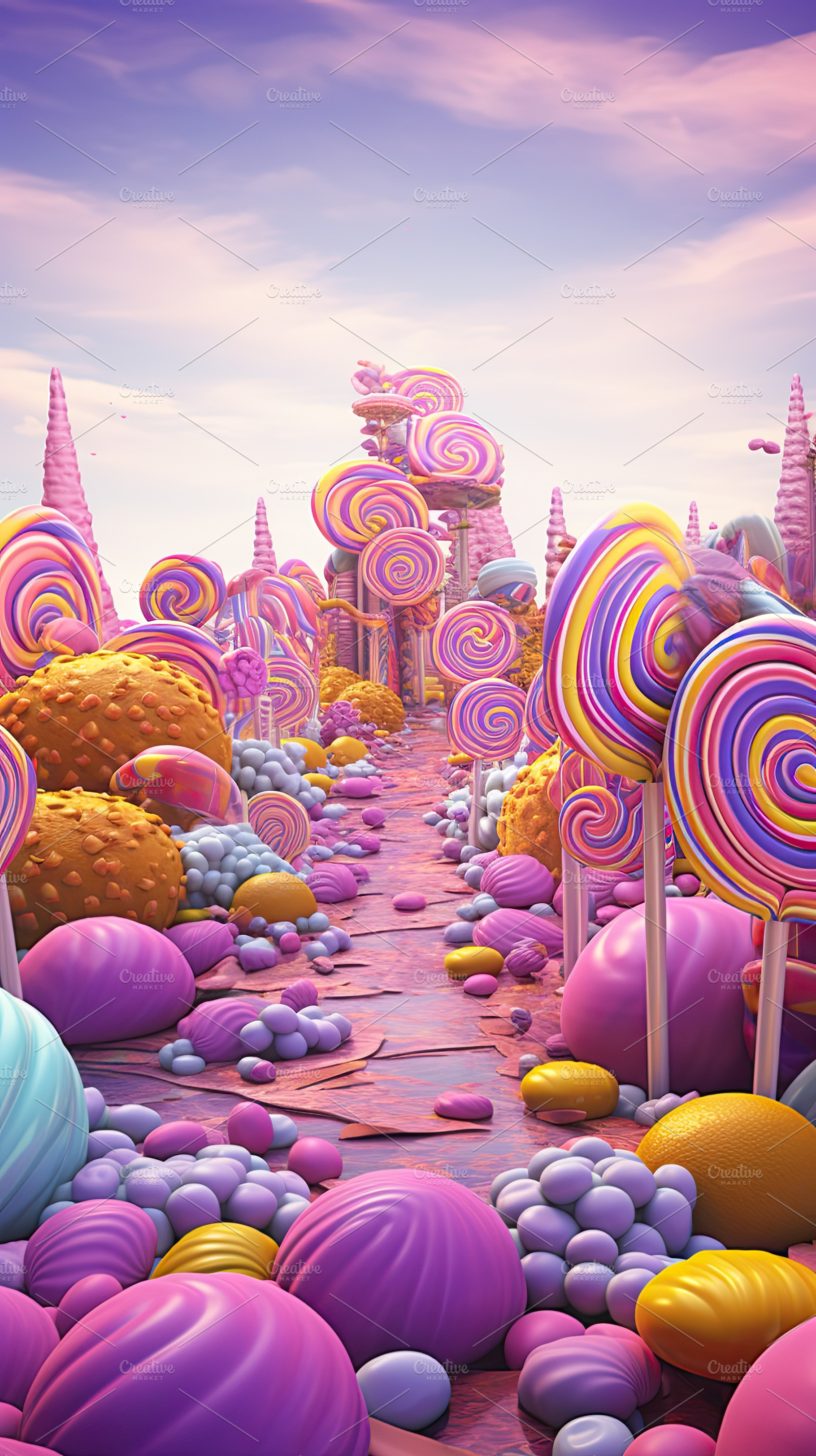 ?andy land, colorfoul vibrant purple and yellow candies, a Food & Drink Photo by zakiroff