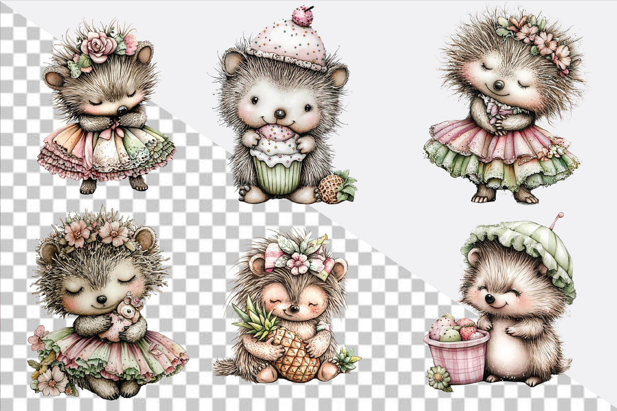 Whimsical Summer Hedgehogs Clipart, an Animal Illustration by SVGArt (Photo 2 of 9)