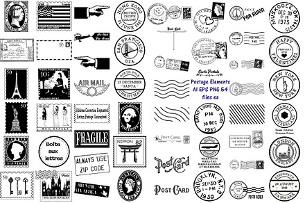 Postage Elements AI EPS PNG, a Work Illustration by FrankiesDaughtersDesign