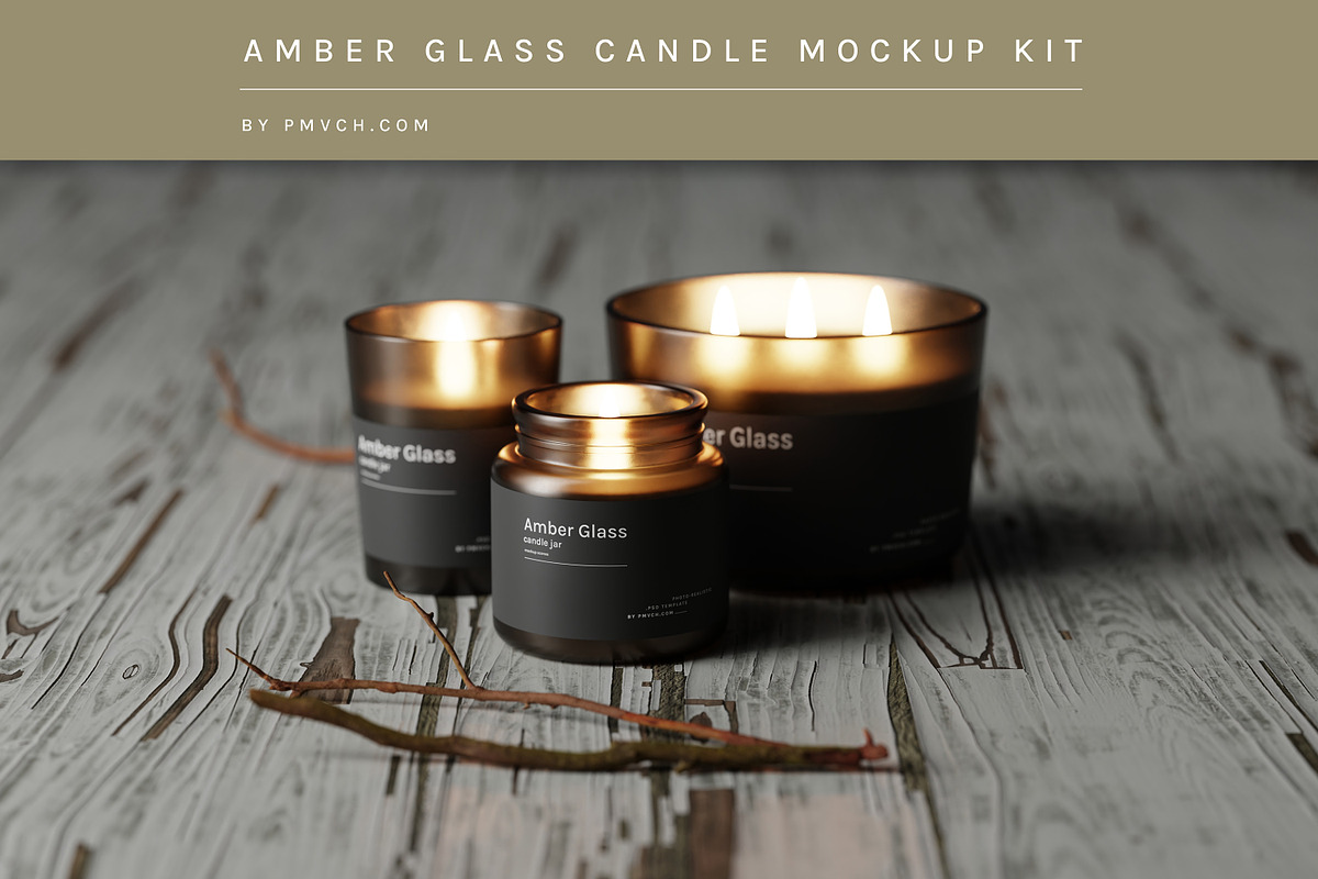Amber Glass Candle Mockup Kit, a Merchandise Mockup by pmvch (Photo 1 of 27)