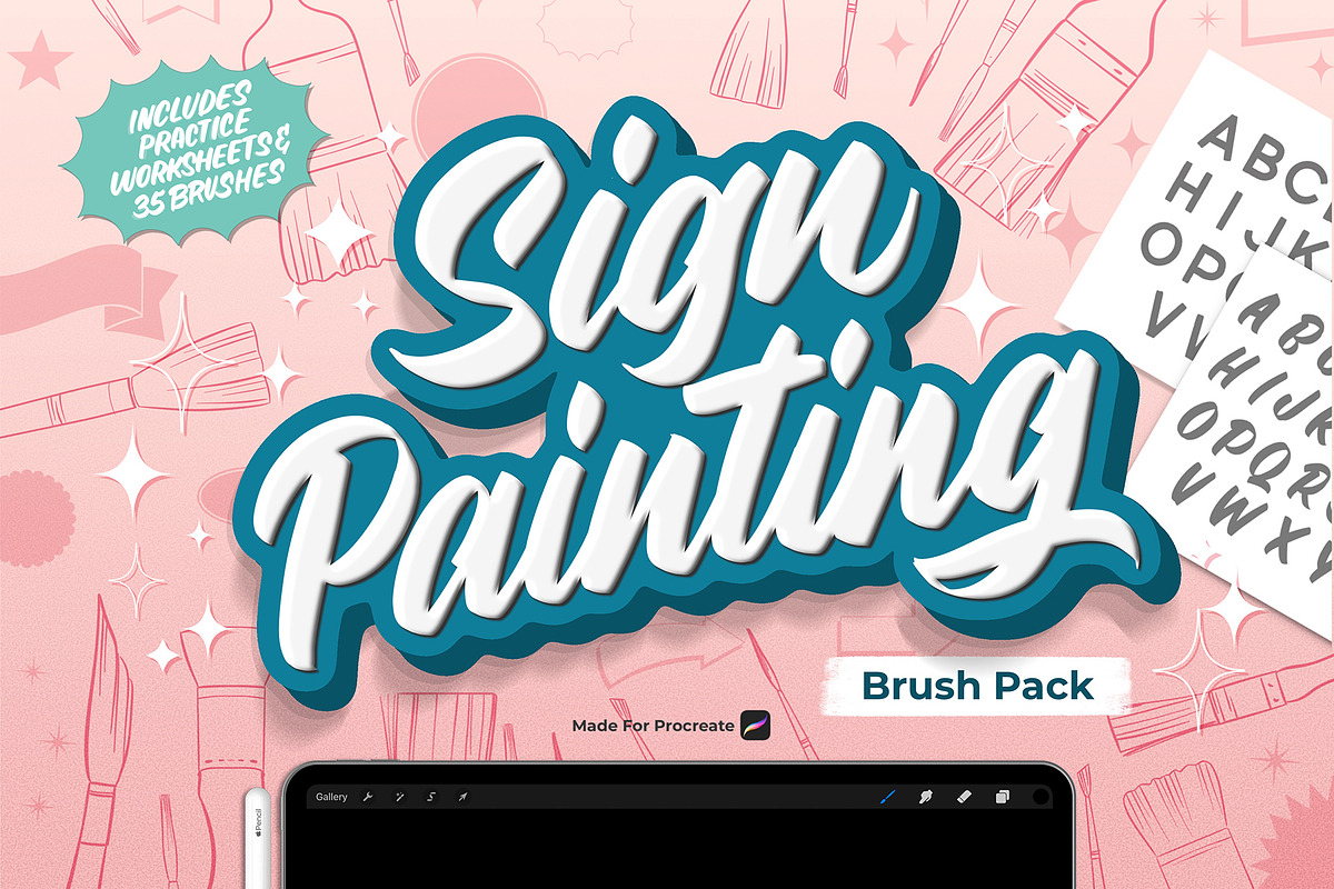 Procreate Sign Painting Brush Pack, a Brush Add-On by Cynlop Ink (Photo 1 of 7)