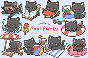 Pool Party Black Cat Clipart, an Animal Illustration by Blumensdiary (Thumbnail 1 of 6)