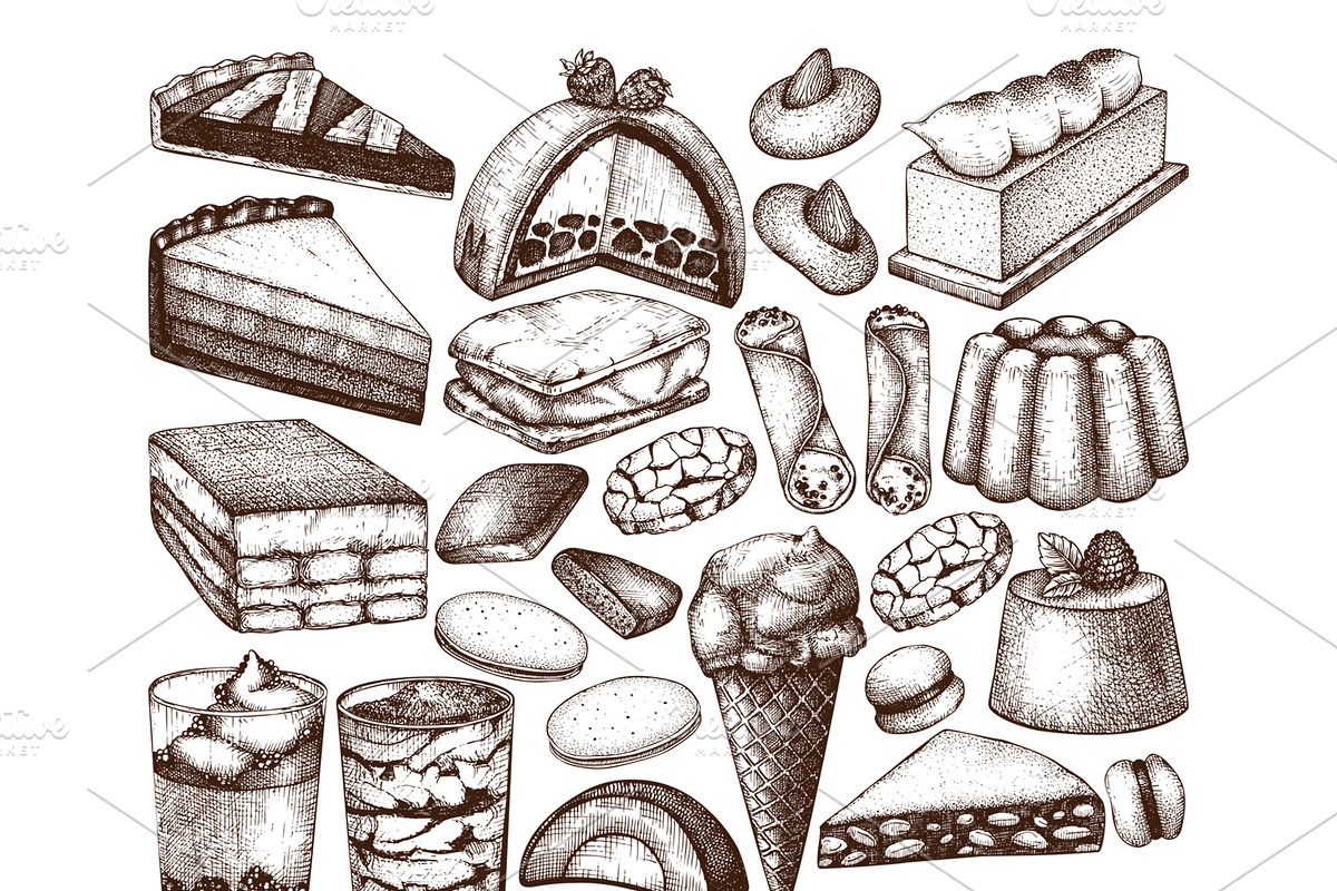 Italian Desserts. Pastries Sketches, a Food Illustration by Yevheniia (Photo 2 of 10)