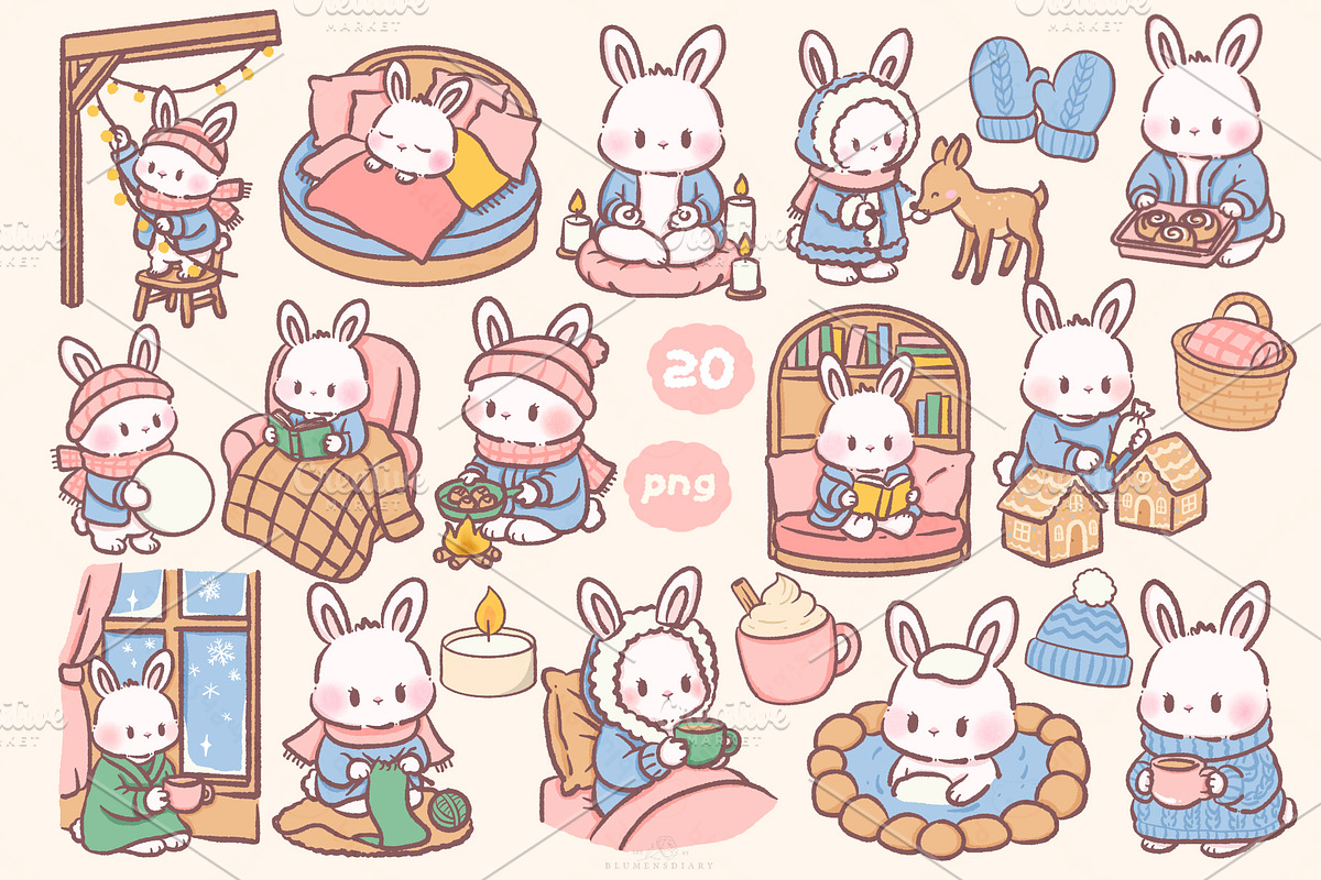 Cute Bunny Clipart PNG Bundle, an Animal Illustration by Blumensdiary (Photo 8 of 11)