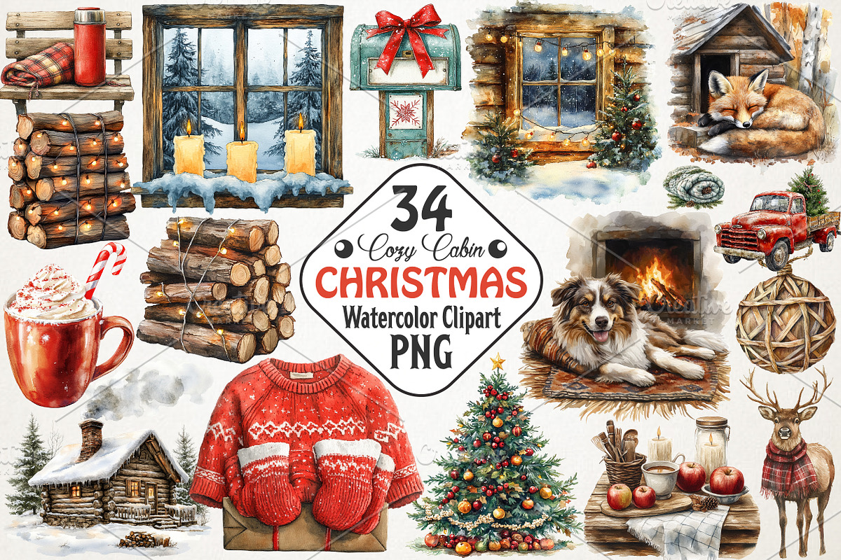 Cozy Cabin Christmas Winter Holiday, an Illustration by RobertsArt (Photo 1 of 7)