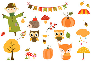 Autumn clip art set, Fall Scarecrow