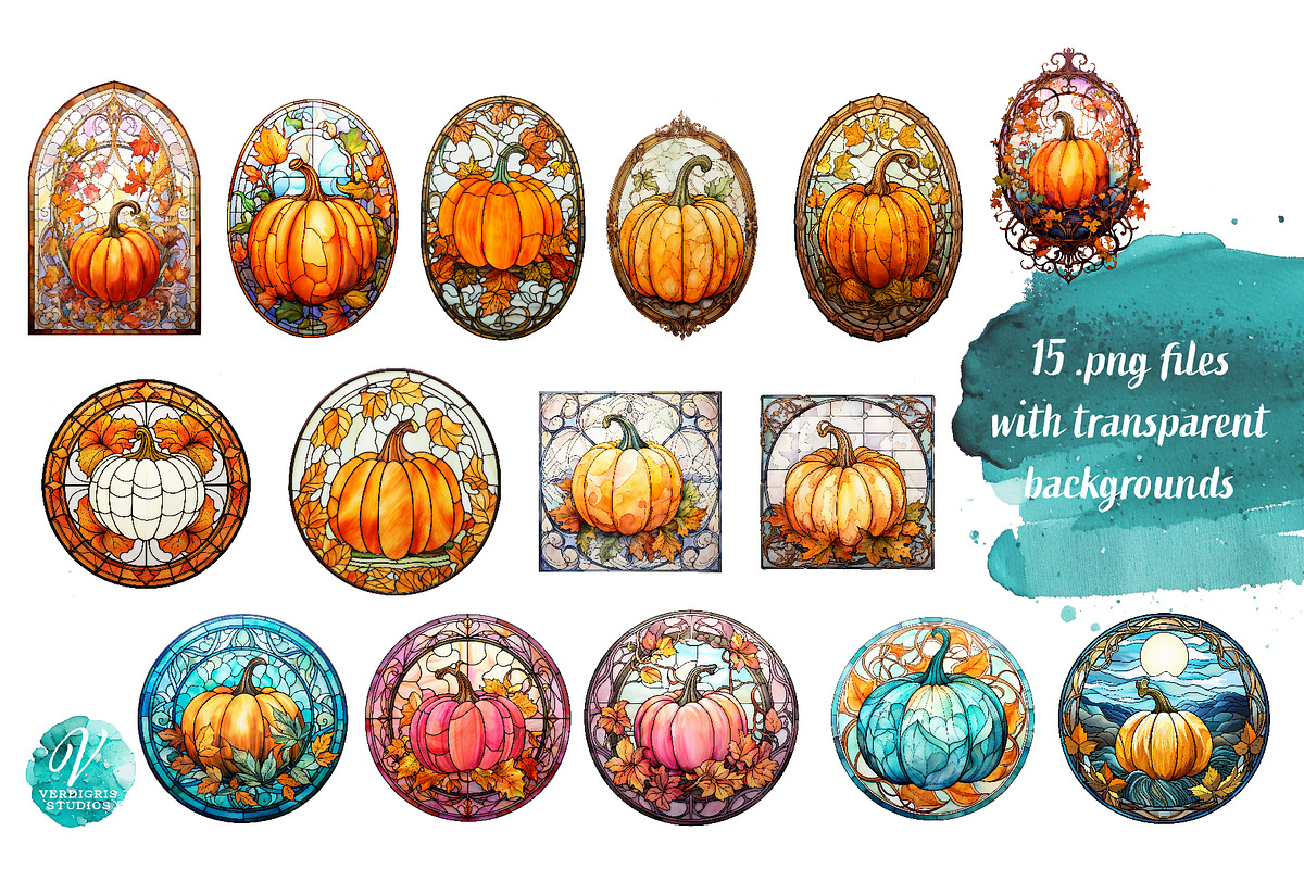 Stained Glass Pumpkins, a Seasonal Illustration by Verdigris Studios (Photo 3 of 3)
