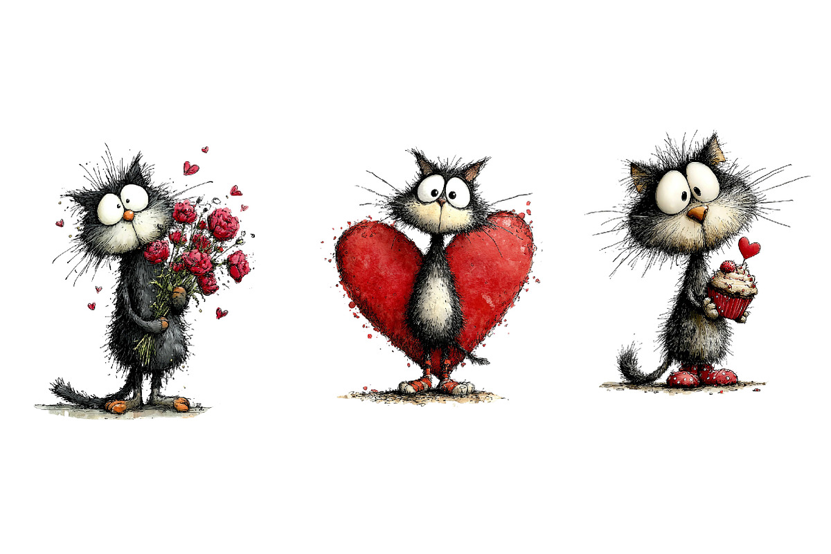 Valentines Whimsical Cats Clipart, an Illustration by Dream Creation (Photo 7 of 7)