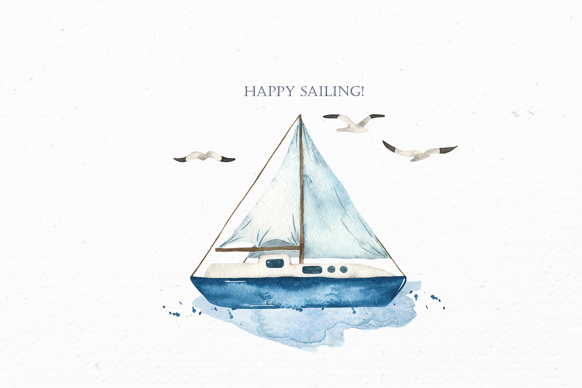 Nautical watercolor collection, a Transportation Illustration by Marina Ermakova (Photo 7 of 7)