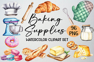 Watercolor Baking Clipart Set, a Food Illustration by CropUp Creative