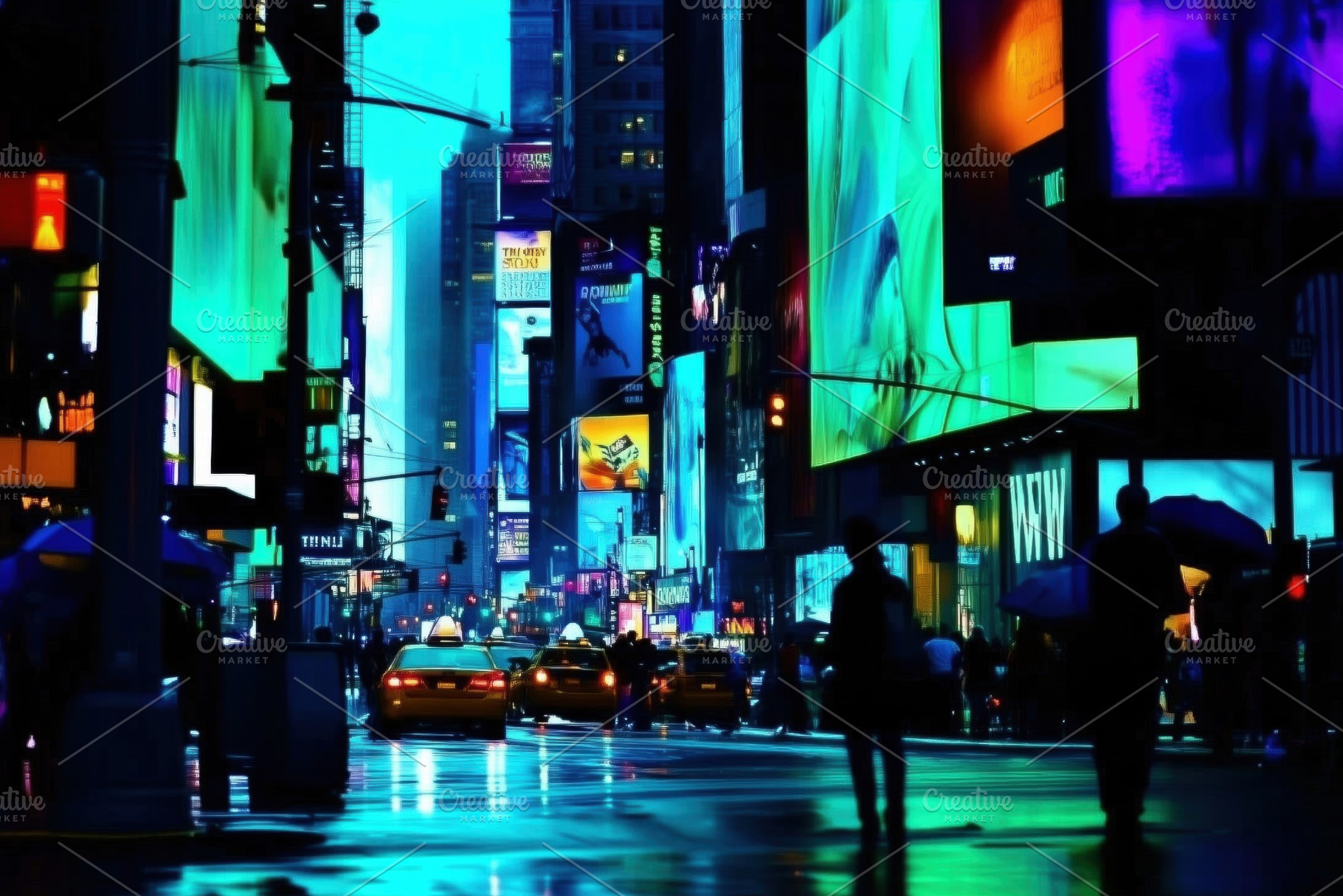 A vibrant night scene in Times Square, New York City, featuring bright neon adv, an Arts & Entertainment Photo by Textures & Backgrounds