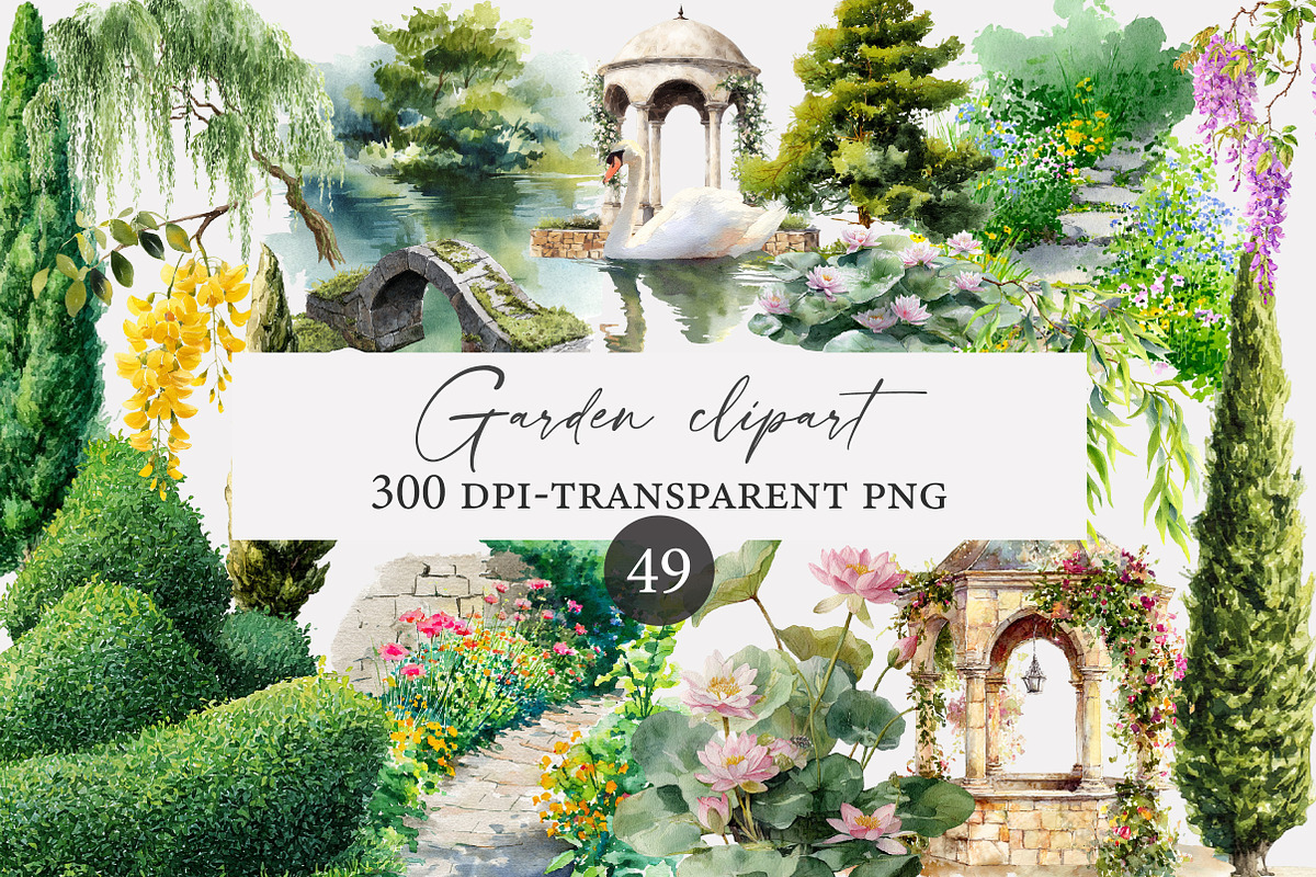Watercolor Garden clipart, an Illustration by Designworld (Photo 1 of 5)