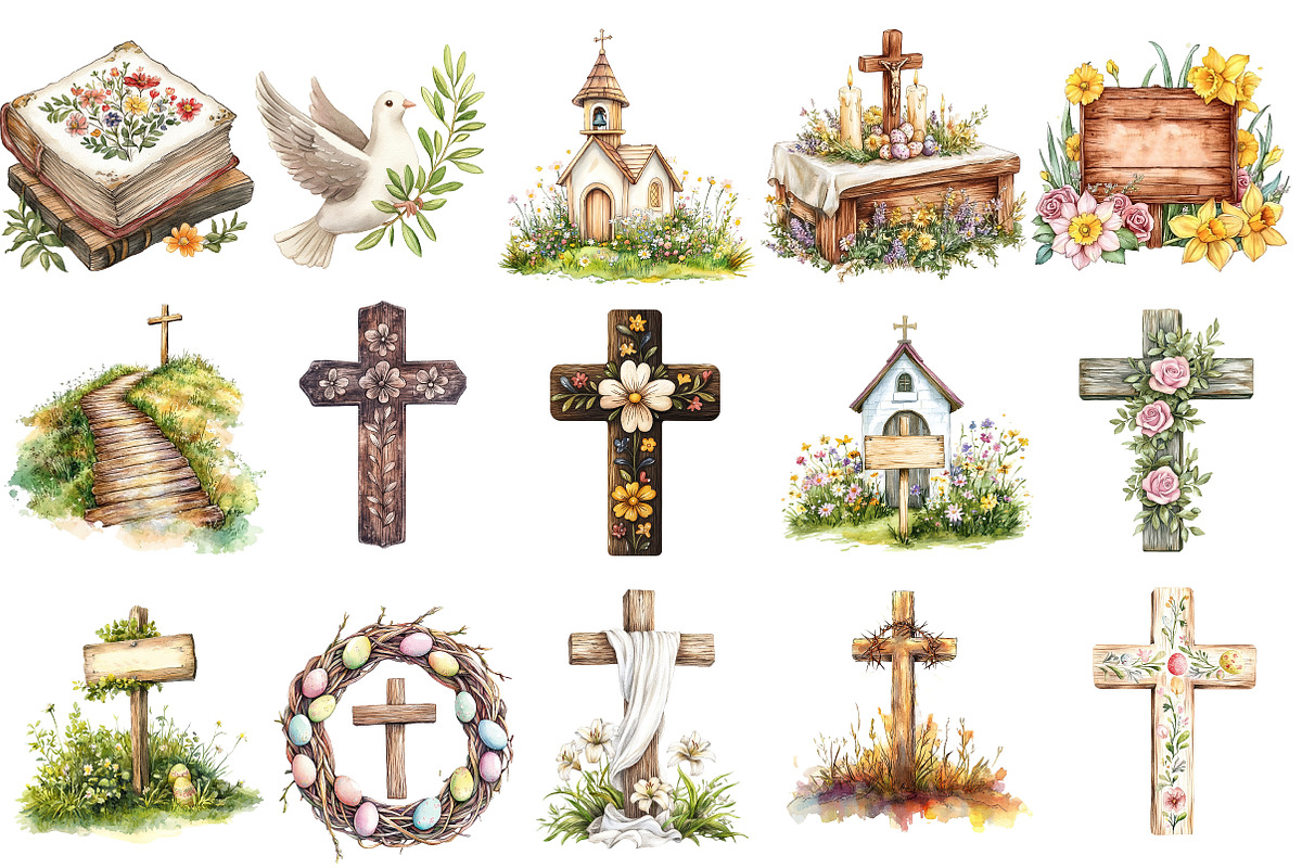 Christian Rustic Easter Clipart, an Illustration by Watercolor design (Photo 2 of 13)