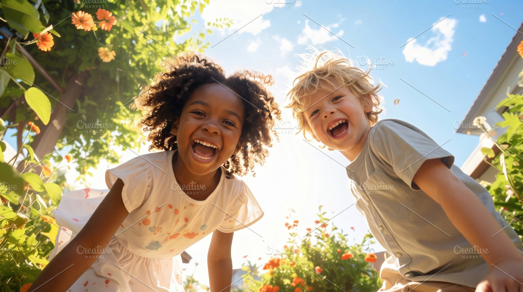 Happy Children Playing Outdoors in Sunshine, a Person Photo by Davizro's Market