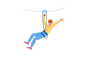 Happy man sliding on zip line, a Sport Illustration by pikepicture