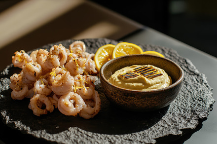 Crispy Calamari Served with Sauces, a Food & Drink Photo by Virgo Studio