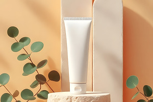 Cosmetic Tube Mockup on Stone Podium, a Beauty & Fashion Photo by Stock Shape