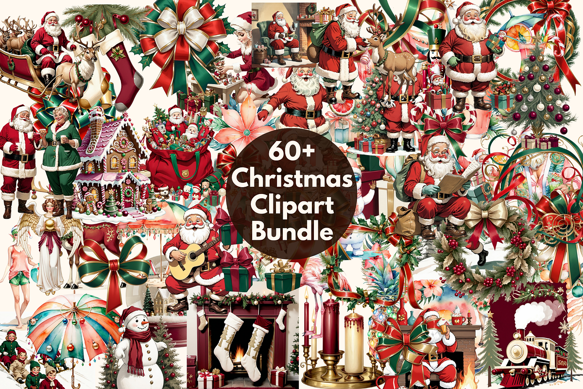 60+ Christmas Clipart Bundle, a Decorative Illustration by ClipArtTime (Photo 1 of 5)