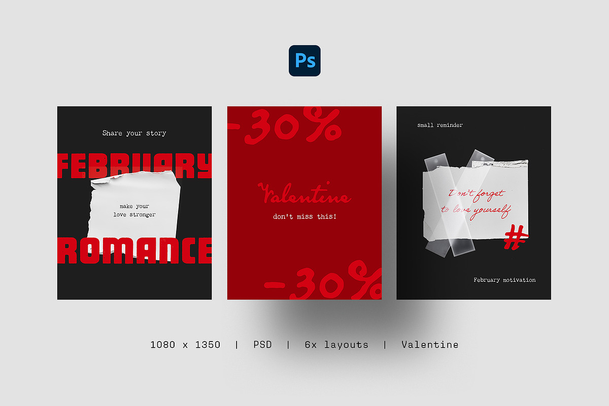 Red Paper Love – Social Media Posts, a Social Media Template by Filip Studio (Photo 2 of 6)