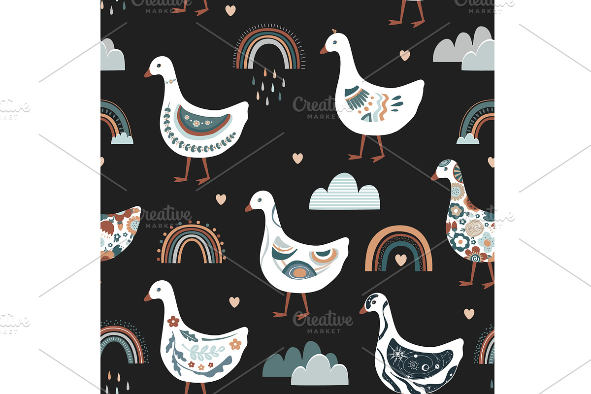 Cute abstract painted cartoon geese, an Illustration by Toltemara