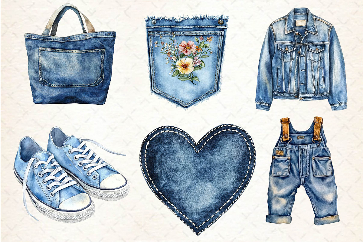 Vintage Denim Sublimation Clipart, an Illustration by Dream Creation (Photo 4 of 6)