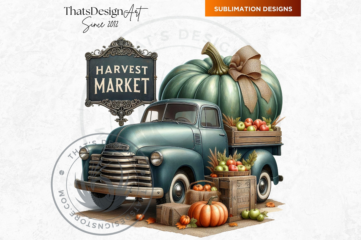 Fall trucks with pumpkins PNG, a Seasonal Illustration by ThatsDesignArt (Photo 9 of 10)