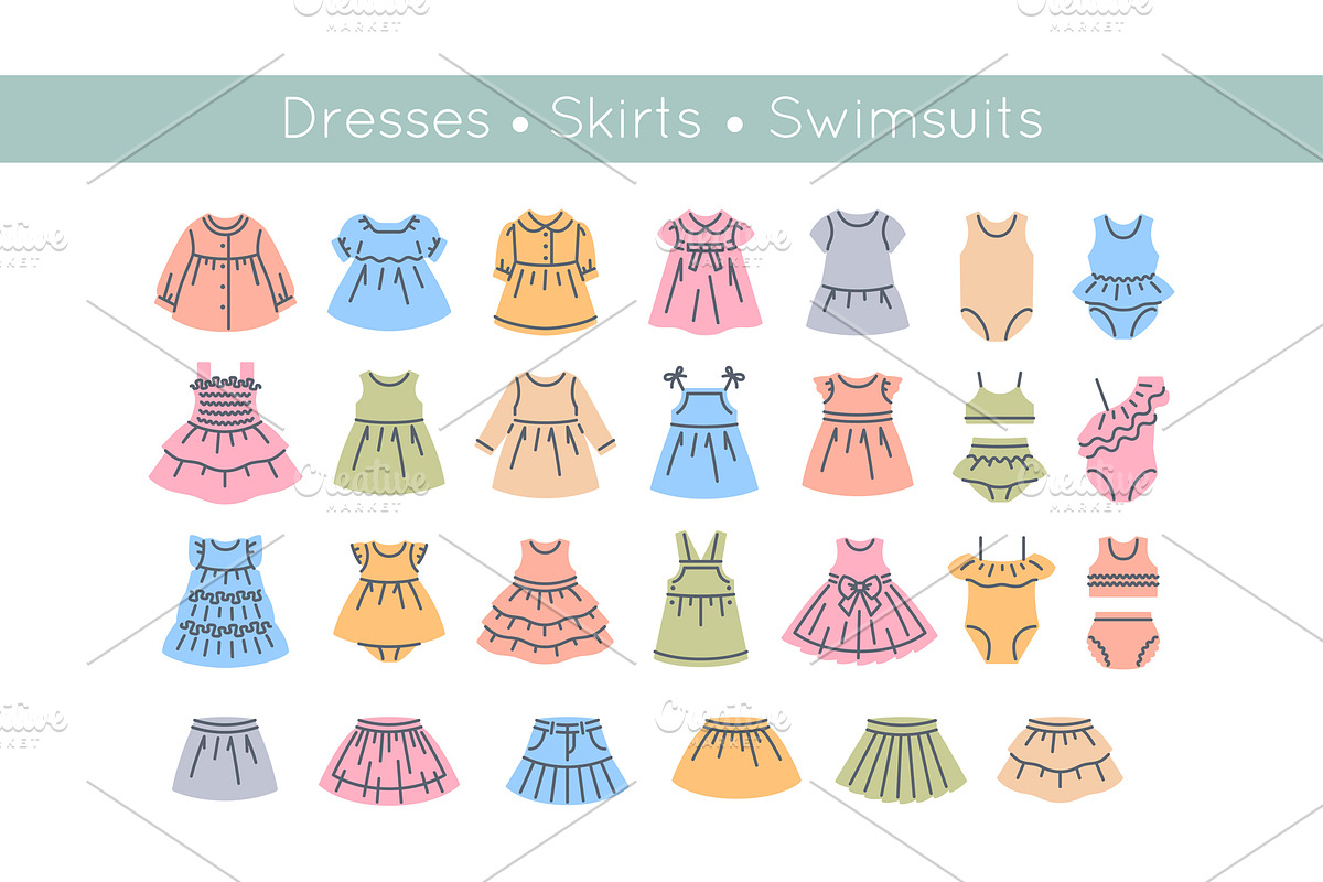 Baby Clothes Line Icons Color Fill, an Outline Icon by Vectorikart (Photo 2 of 6)