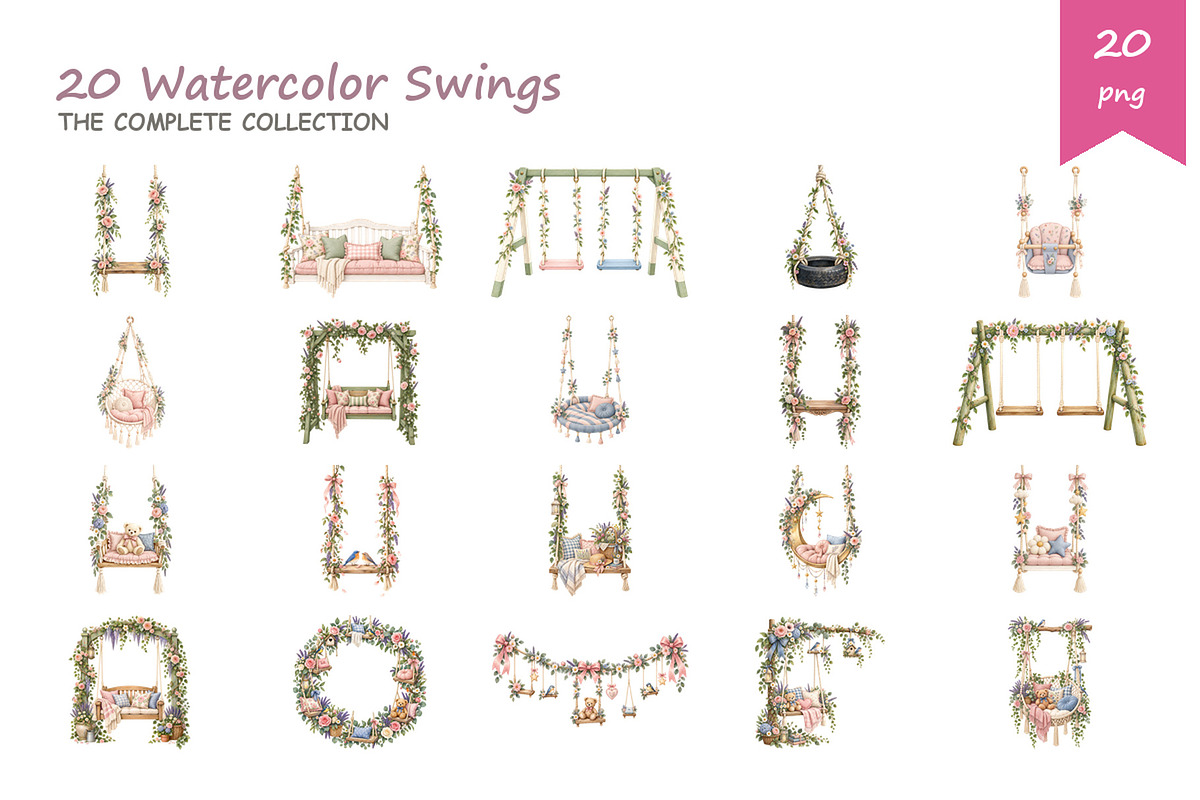 Watercolor Swing Clipart, a Decorative Illustration by BerryPieArt (Photo 2 of 4)