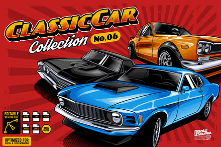 Classic Cars Vector Collection vol 6, a Transportation Illustration by The BolzStudio