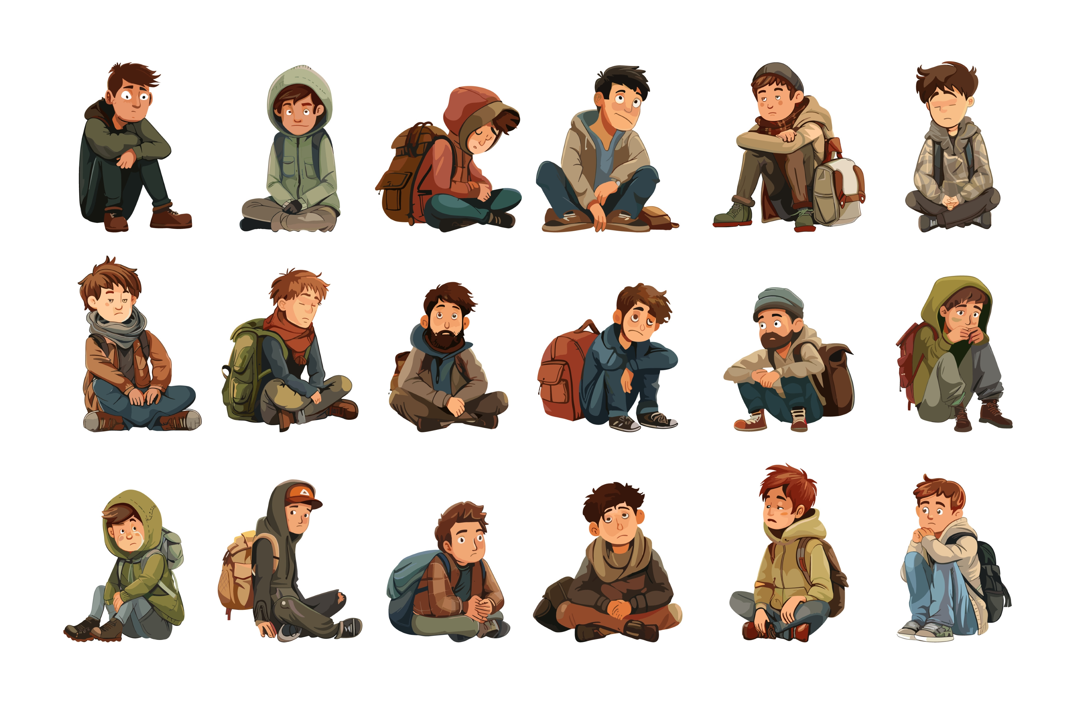 Homeless people cartoon vector set, a Person Illustration by Stock ...